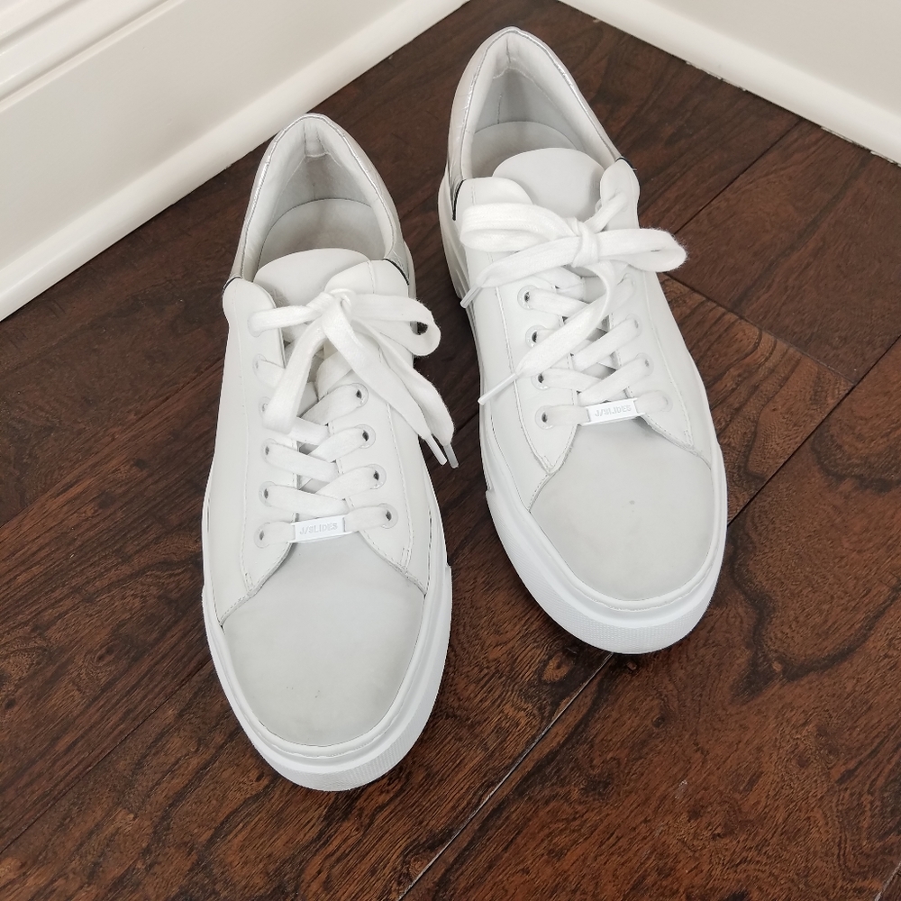J slides Nordstrom NYC white leather platform sneakers millennium size 10